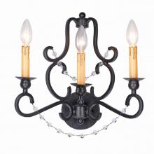 Crystorama 9333-BK - Orleans 3 Light Black Iron Sconce