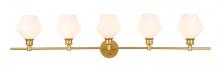 Elegant LD2325BR - Gene 5 light Brass and Frosted white glass Wall sconce